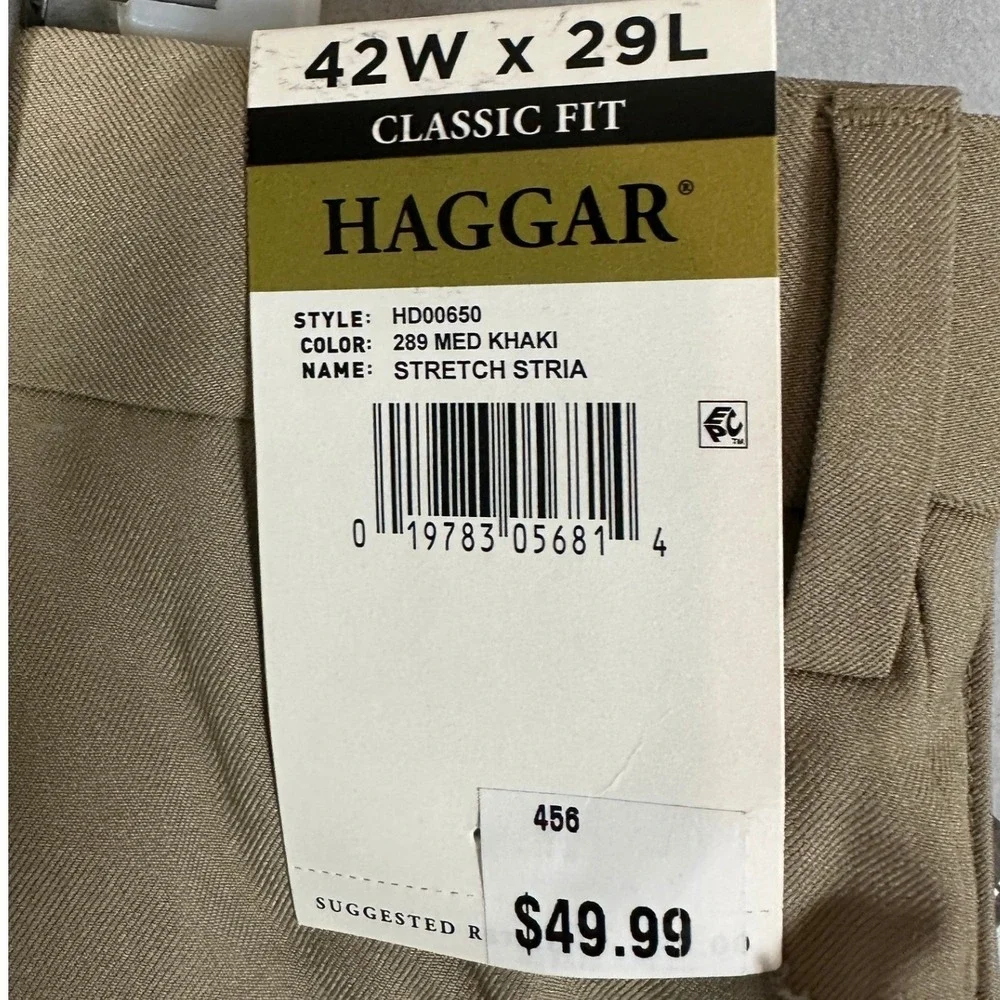 NEW Haggar Pants Mens Mens 42X29 Tan Premium Comfort Dress Classic Fit Stretch